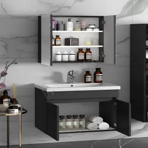 Banyo Dolabı 80 Cm Antrasit Tam Camlı Full Mdf resim2