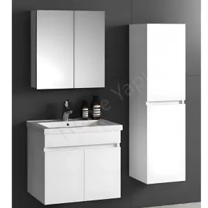 Banyo Dolabı 60 Cm Beyaz Full Mdf Lavabo Dahil resim1