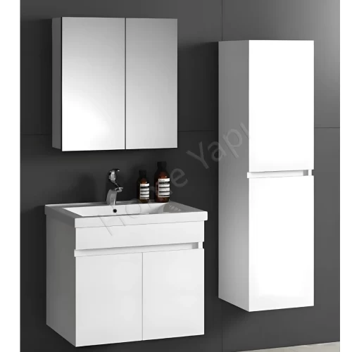 Banyo Dolabı 60 Cm Beyaz Full Mdf Lavabo Dahil