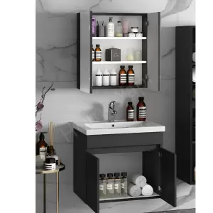 Banyo Dolabı 60 Cm Antrasit Full Mdf Lavabo Dahil resim3