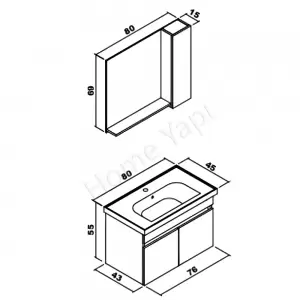 Banyo Dolabı 80 Cm Beyaz Full Mdf Tam Camlı resim2