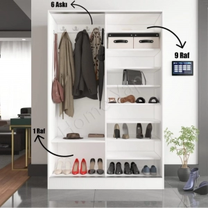 Sürgü Kapak Aynalı Vestiyer Portmanto Gardrop resim 3