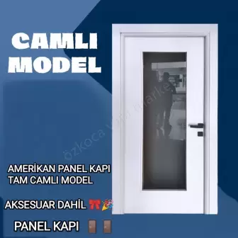 Amerikan Panel Kapı Tam Camlı Akseusar Dahill resim 1