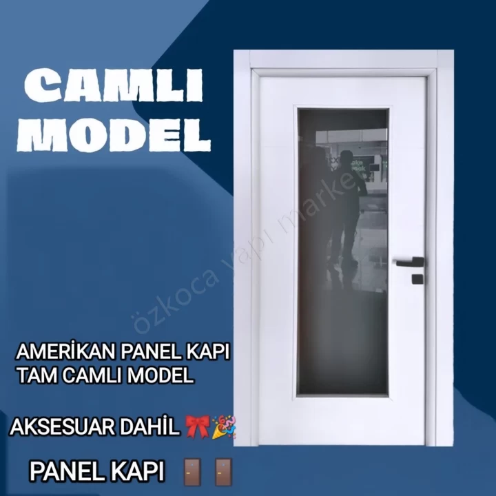 Amerikan Panel Kapı Tam Camlı Akseusar Dahill