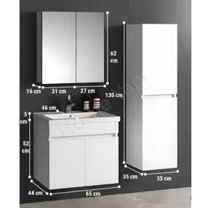 Banyo Dolabı 60 Cm Beyaz Full Mdf Lavabo Dahil resim3