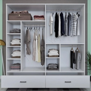 Gardrop 4 Kapaklı 2 Çekmece 180 cm Beyaz resim 2