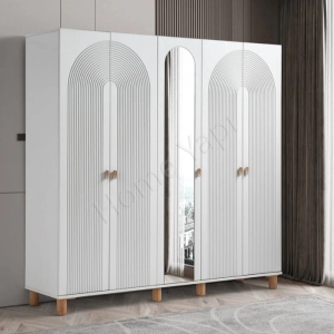 Gardrop 5 Kapaklı Aynalı Membran Elbise Dolabı resim 1