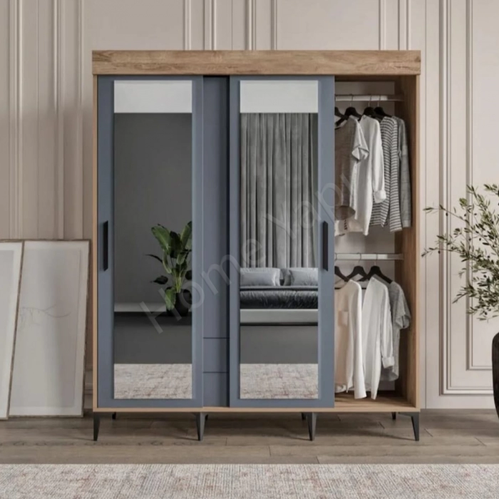 Gardrop 4 Kapaklı Sürgülü Camlı Elbise Dolabı