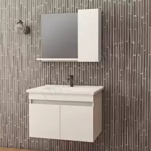 Banyo Dolabı 80 Cm Beyaz Full Mdf Tam Camlı resim1