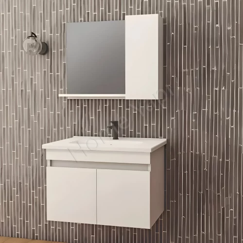 Banyo Dolabı 80 Cm Beyaz Full Mdf Tam Camlı