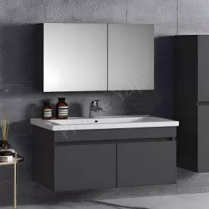 Banyo Dolabı 80 Cm Antrasit Tam Camlı Full Mdf resim1