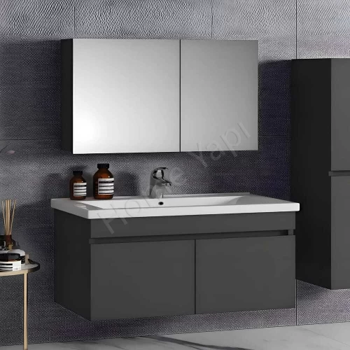 Banyo Dolabı 80 Cm Antrasit Tam Camlı Full Mdf
