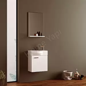 Banyo Dolabı 45 Cm Mdf Beyaz Lavabo Dahil resim1