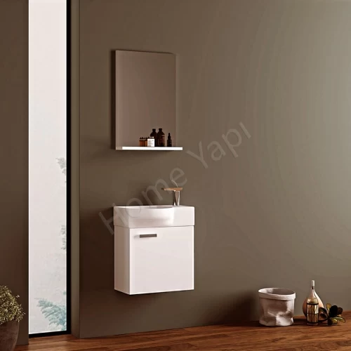 Banyo Dolabı 45 Cm Mdf Beyaz Lavabo Dahil
