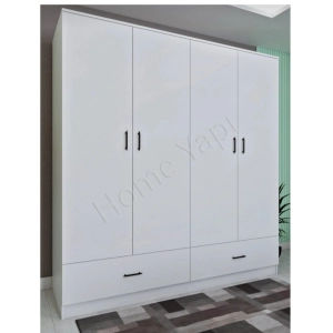 Gardrop 4 Kapaklı 2 Çekmece 180 cm Beyaz resim 1