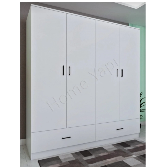 Gardrop 4 Kapaklı 2 Çekmece 180 cm Beyaz