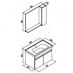 Banyo Dolabı 80 Cm Alvit Antrasit Full Mdf resim2