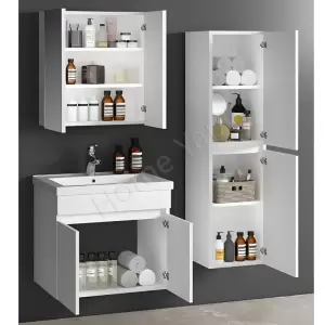 Banyo Dolabı 60 Cm Beyaz Full Mdf Lavabo Dahil resim2