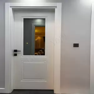 Melamin Kapı 2 Göbekli Yarım Camlı +Aksesuar Dahil resim1