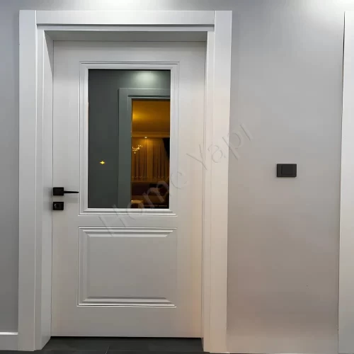 Melamin Kapı 2 Göbekli Yarım Camlı +Aksesuar Dahil