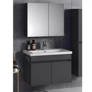 Banyo Dolabı 60 Cm Antrasit Full Mdf Lavabo Dahil resim1