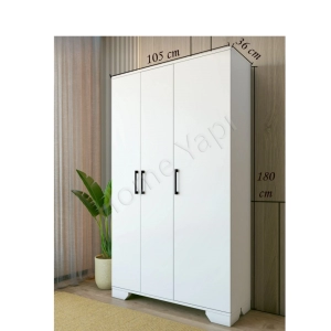 Gardrop Elbise Dolabı 3 Kapaklı 2 Çekmeceli Beyaz resim 2