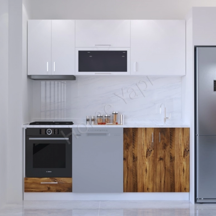 Mutfak Dolabı 200 Cm Kahverengi Tezgah Dahildir