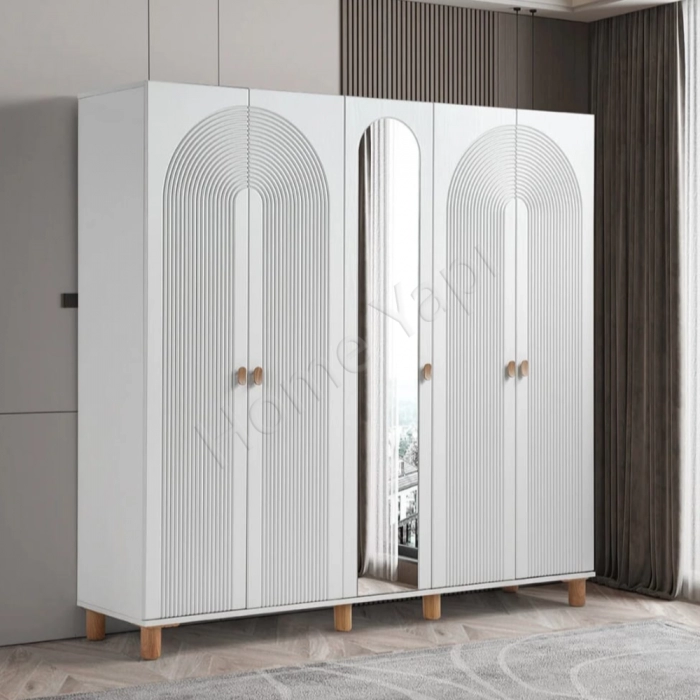 Gardrop Elbise Dolabı 6 Kapak Membran Beyaz