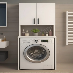 Çamaşır Makinesi Dolabı Beyaz 2 Raflı resim1