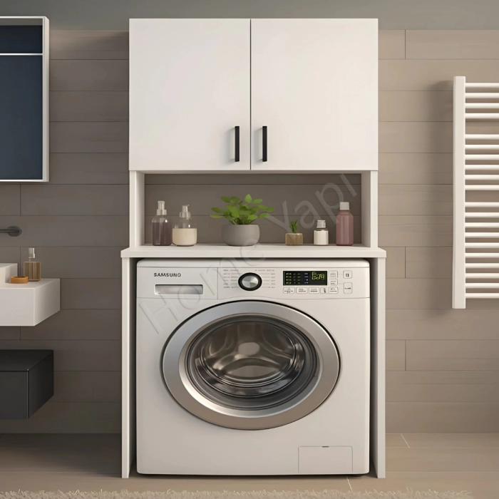 Çamaşır Makinesi Dolabı Beyaz 2 Raflı